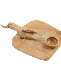 LANADECO Planche + Couteau + Bol Bois De Manguier 42x30cm