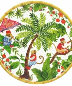 Les Jardins De La Comtesse Plat De Service Rond En Mélamine 35,5 Cm Décoré Par Des Singes De Bali