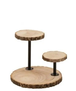 LANADECO Plateau 3 Niveaux Différents Rond Bois De Paulownia Naturel H36cm