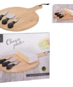Wadiga Plateau à Fromages Rond En Bambou Et Ses 3 Couteaux De Service -Chef&Sommelier-boutique plateau a fromages rond en bambou et ses 3 couteaux de service 1