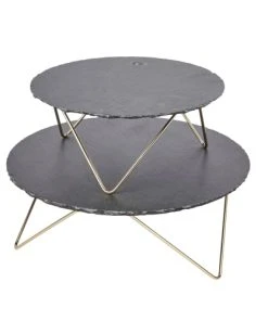 Artesa Plateau De Service 2 Niveaux En Ardoise Noir Et Doré