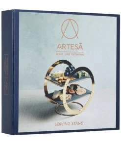 Artesa Plateau Rond à 2 Niveaux Fini Laiton Et En Ardoise Doré Noir -Chef&Sommelier-boutique plateau rond a 2 niveaux fini laiton et en ardoise dore noir 5