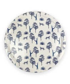 ALL THE WAYS TO SAY Plateau Rond Jungle Bleue En Bois 39cm