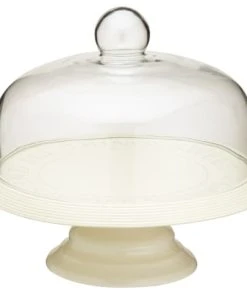 KitchenCraft Présentoire à Gateau En Céramique Avec Dome En Verre Blanc