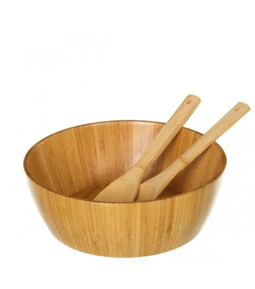 Wadiga Saladier En Bambou Avec Couverts De Service 3 Wadiga Saladier En Bambou Avec Couverts De Service