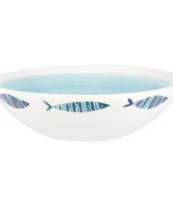 Maisons Du Monde Saladier En Faïence Blanche Et Bleue Imprimé Poissons