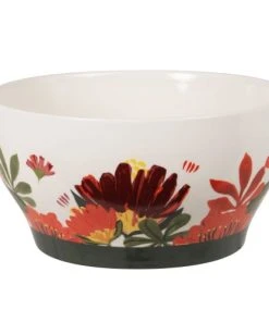 Maisons Du Monde Saladier En Grès Blanc à Dessins Fleurs Multicolores