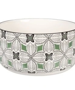 Maisons Du Monde Saladier En Grès Motifs Graphiques Bleu Gris, Verts Et Blancs