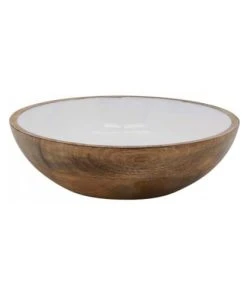 Aubry Gaspard Saladier En Manguier Et Résine Blanche Diamètre 25 Cm