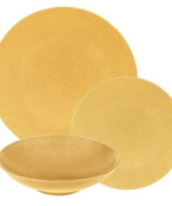 Table Passion Service D'assiettes Safran 12 Pièces En Grès Jaune