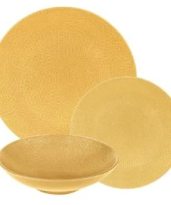 Table Passion Service D'assiettes Safran 18 Pièces En Grès Jaune