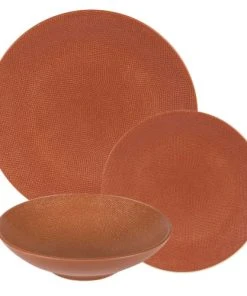 Table Passion Service D'assiettes Terra 12 Pièces En Grès Orange