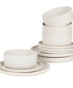 Maisons Du Monde Service De Table 12 Pièces En Grès Blanc