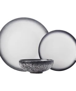 Maxwell & Williams Set De 12 Assiettes Et Bols En Céramique Blanc Et Noir