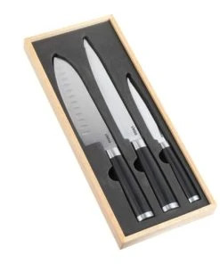 LIVOO Set De 3 Couteaux Japonais En Acier Inoxydable Noir