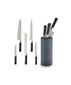 Wadiga Set De 5 Couteaux De Cuisine Manche Noir Et Bloc De Rangement