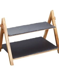 Artesa Support De Service 2 Niveaux Bois Et Ardoise Noir & Marron