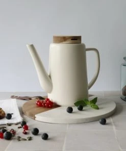 OGO Living Théière Avec Couvercle En Porcelaine Et Acacia 1,2L -Chef&Sommelier-boutique theiere avec couvercle en porcelaine et acacia 1 2l 3