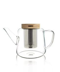 OGO Living Théière En Verre Borosilicate Et Couvercle En Bois 1L